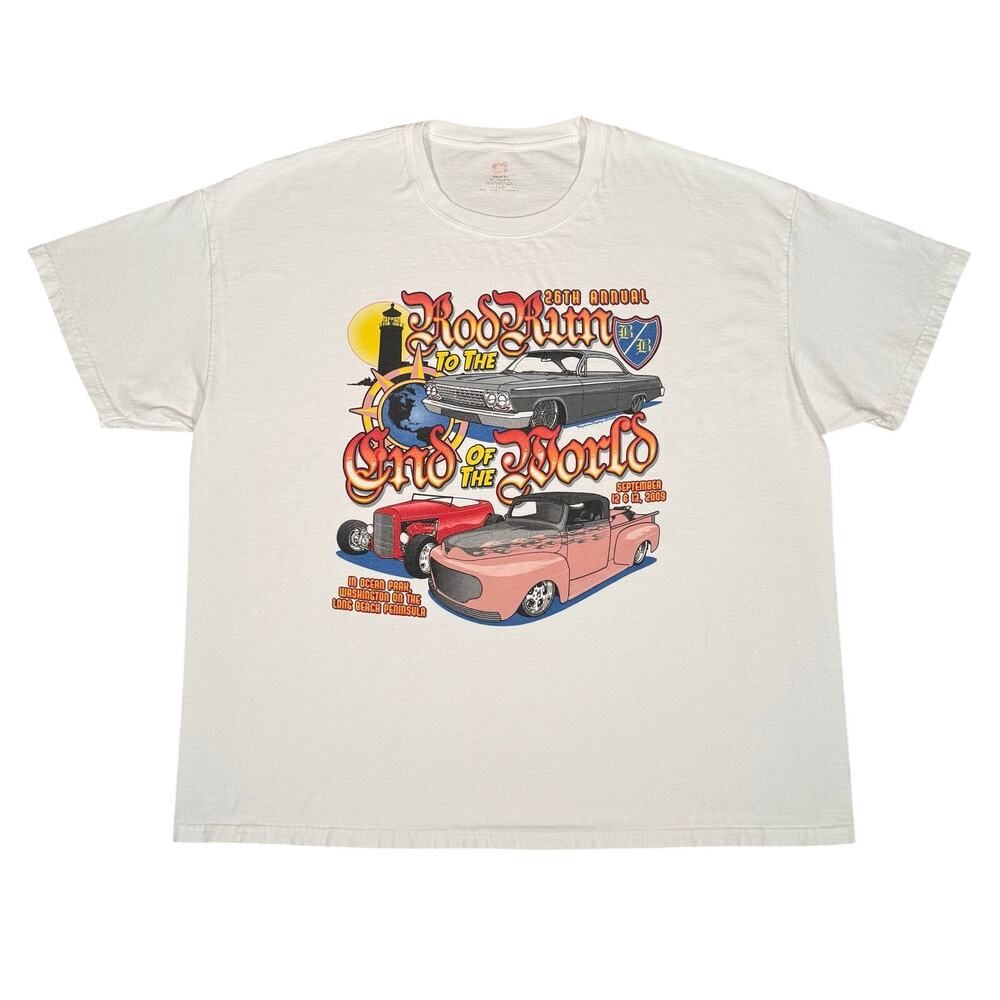 Vintage 2009 Rod Run End Of The World T Shirt Washington White Cars Show 2XL